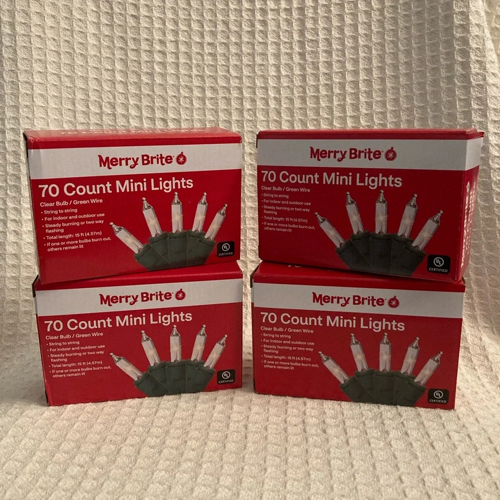 Merry Brite 70 Count Clear Mini Christmas Lights 4 Boxes Indoor/Outdoor NIB